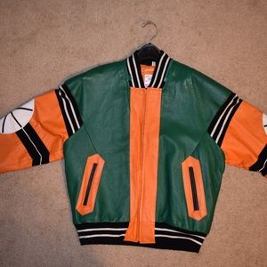 Vintage Basketball Theme Leather Jacket